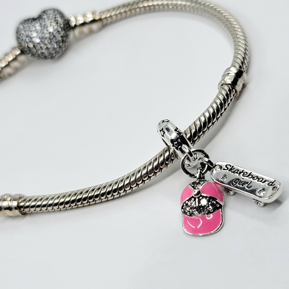 Charm Sterling Silver 925 Skateboard Girl for Bracelet